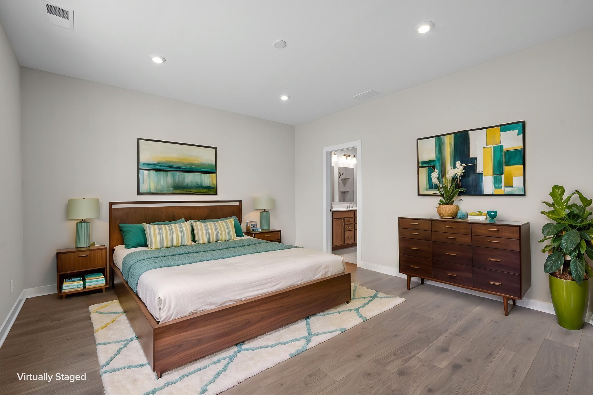 Main-level primary bedroom at 9312 Woodgate Circle in Alvaton, KY, virtually staged