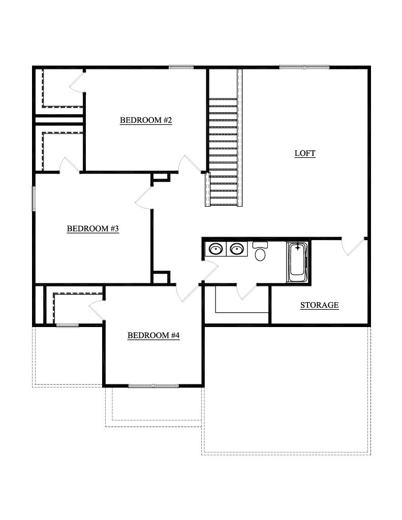 Second level floor plan at 9312 Woodgate Circle, Alvaton, KY, showing the loft, bedrooms two, three and four, full bathroom and storage